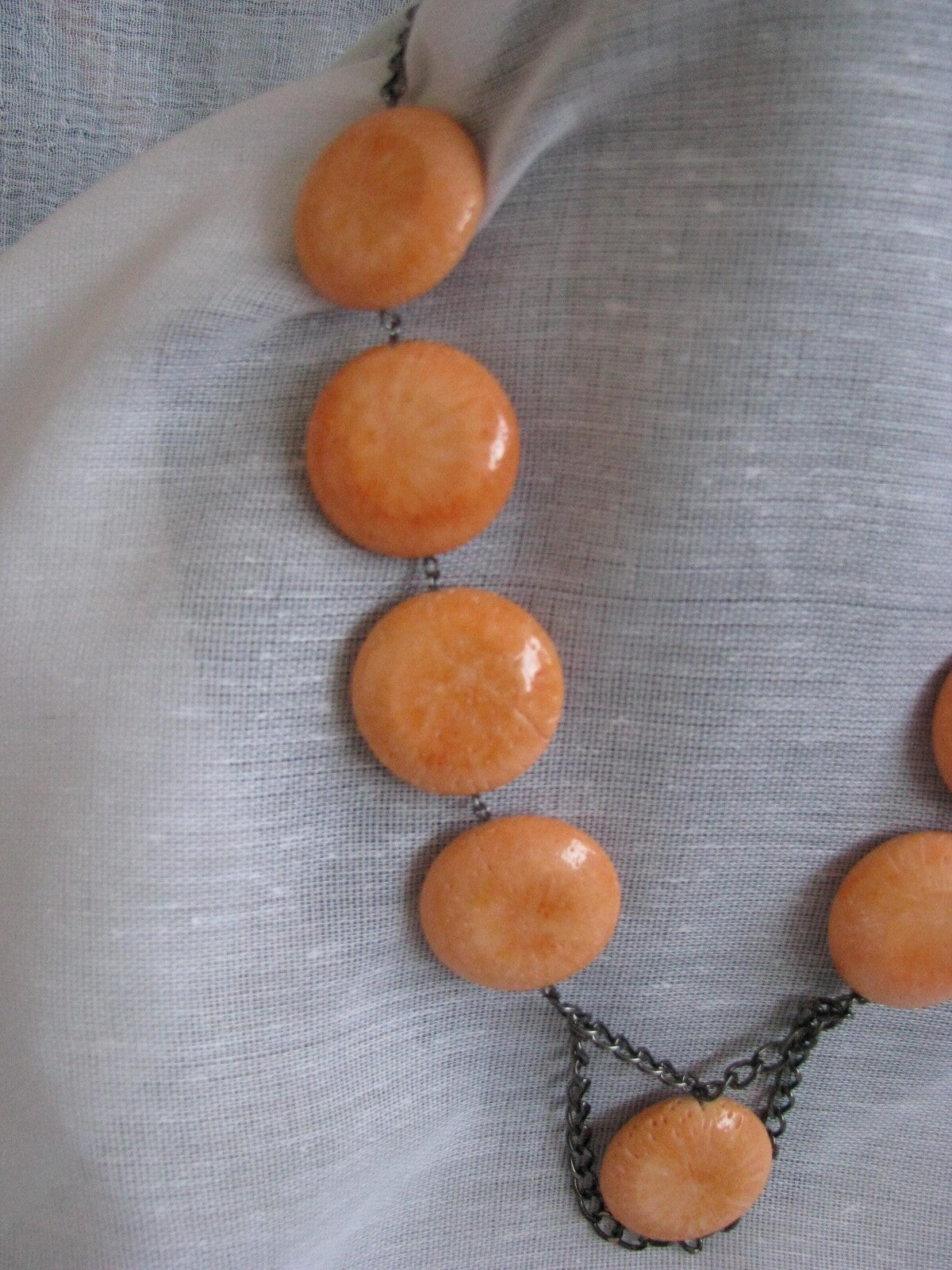 Melon/Peach Coloured Coin Sea Bamboo Necklace