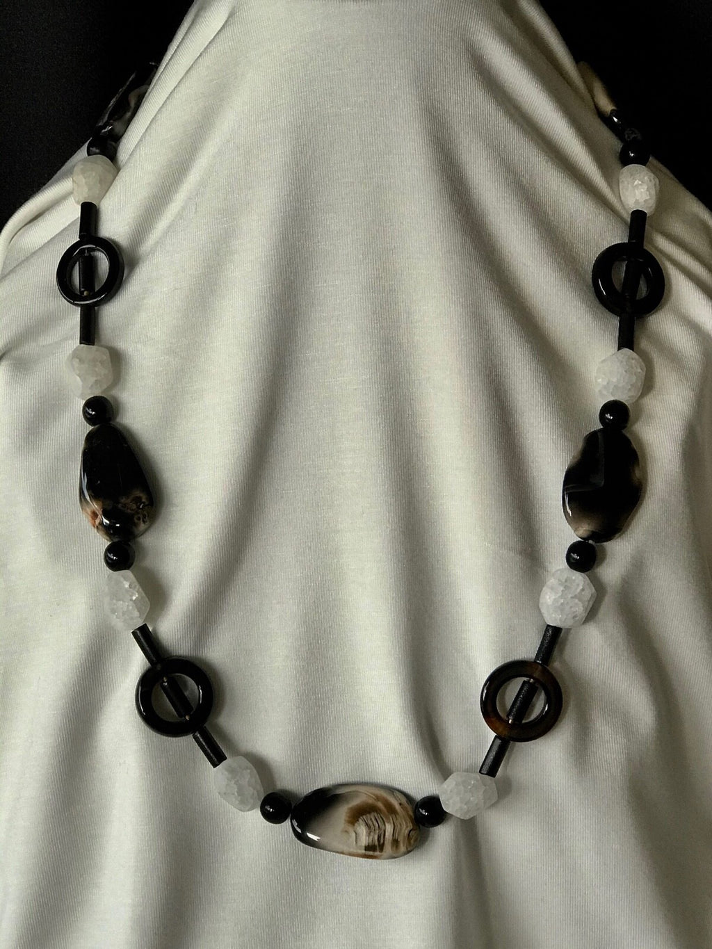 Black & White Rock Crystal & Botswana Black Agate Necklace