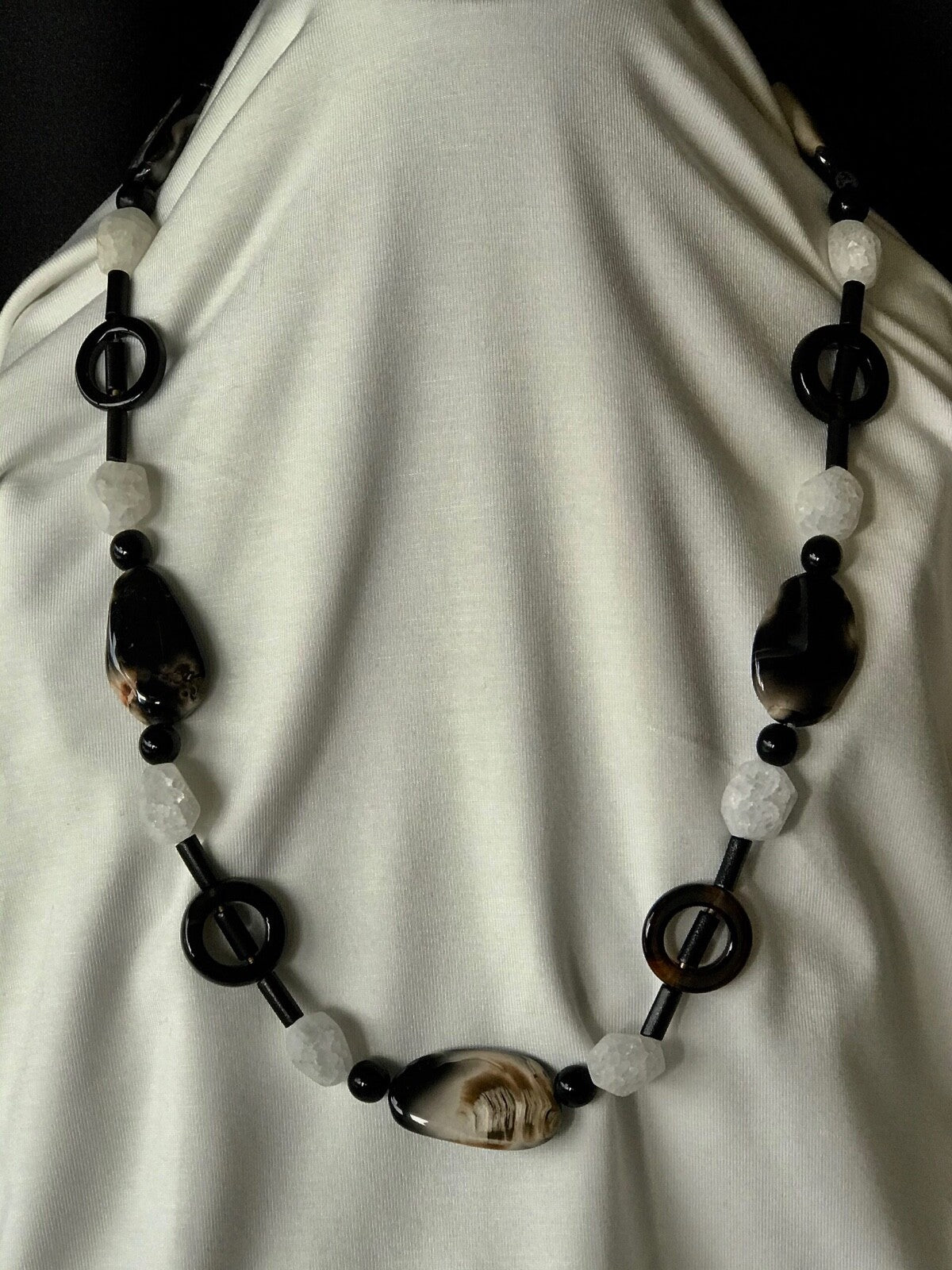 Black & White Rock Crystal & Botswana Black Agate Necklace