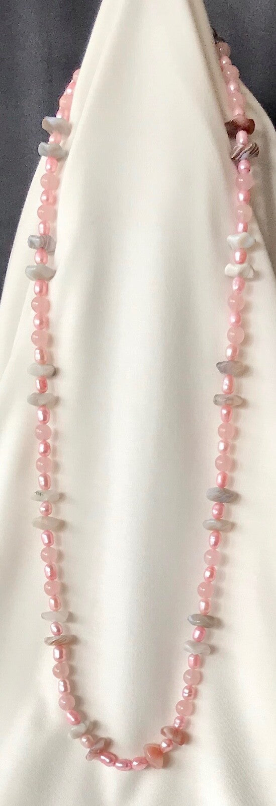 Pink Freshwater Pearls & Botswana Agate String Necklace