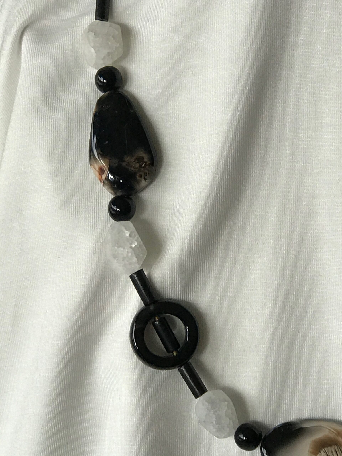 Black & White Rock Crystal & Botswana Black Agate Necklace