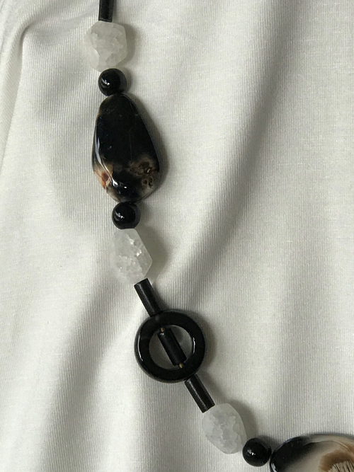 Black & White Rock Crystal & Botswana Black Agate Necklace
