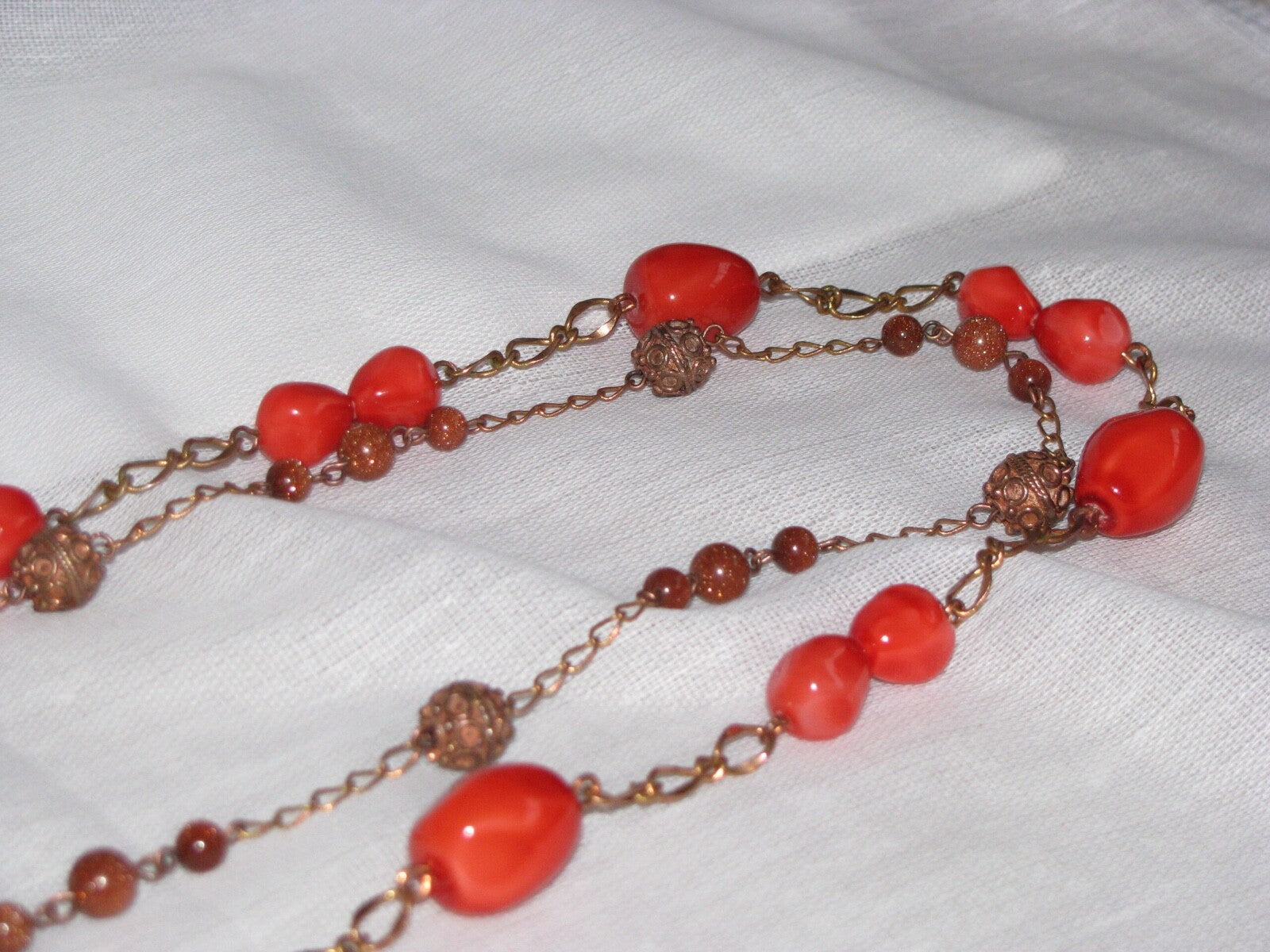 Orange Mother of Pearl and Copper Bali Beads Necklace
