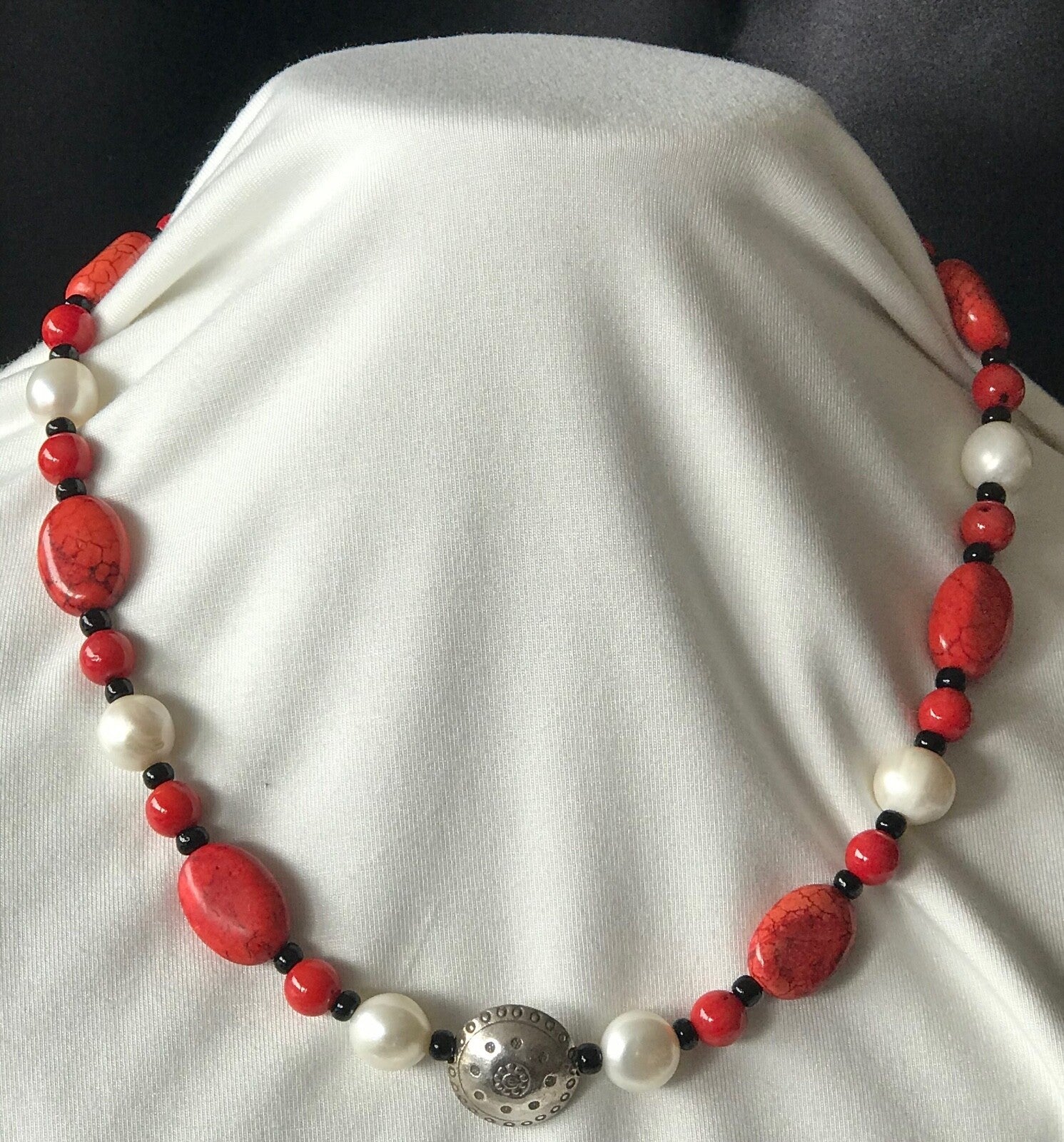 Orange Semi-Precious Necklace with Sterling Siver Feature
