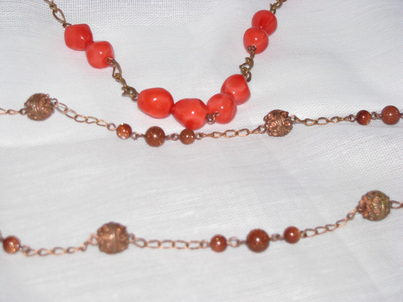 Orange Mother of Pearl and Copper Bali Beads Necklace