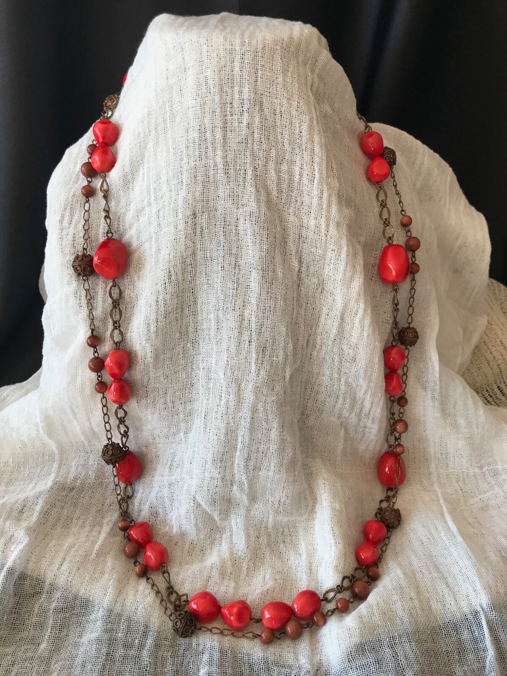 Orange Mother of Pearl and Copper Bali Beads Necklace