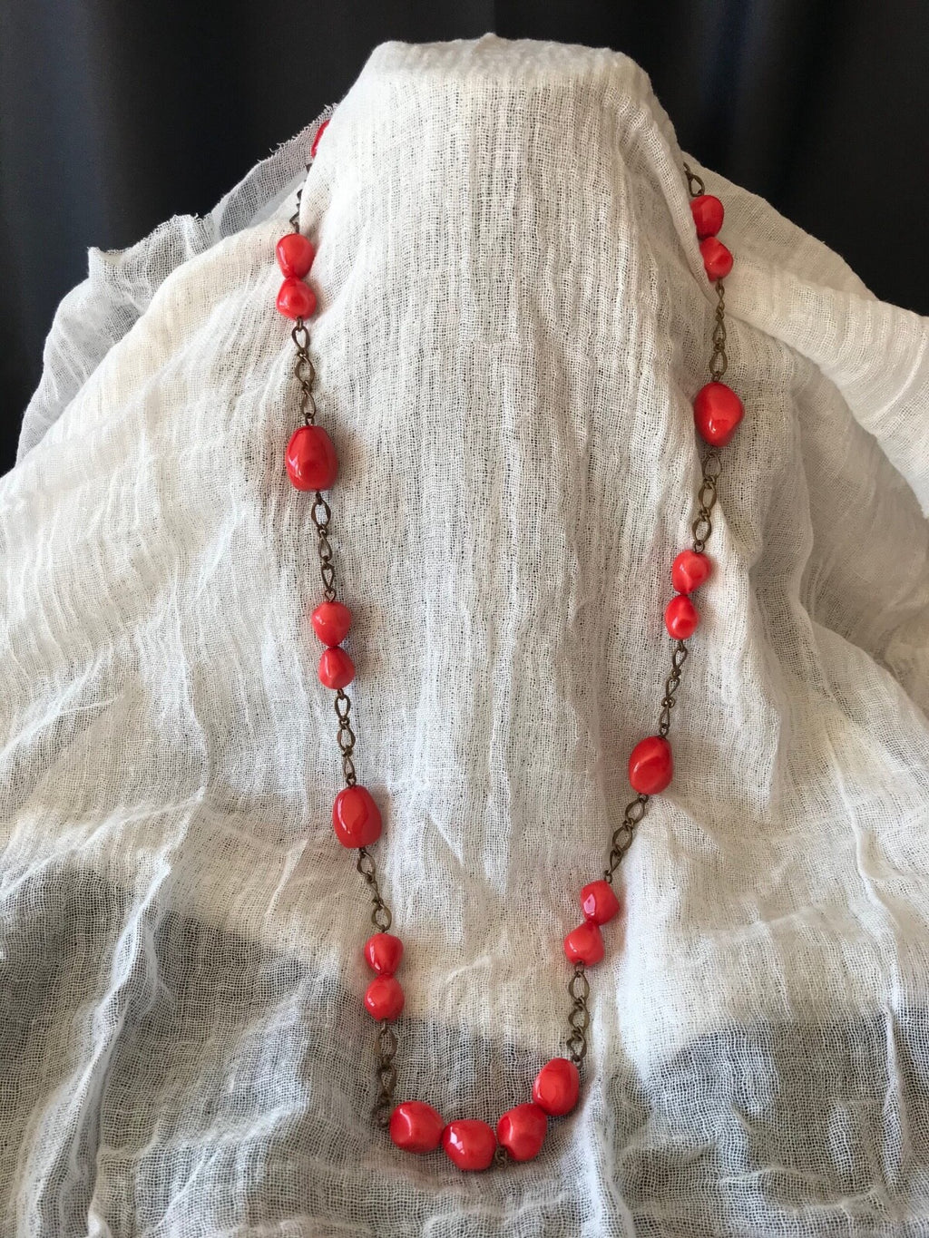 Orange Mother of Pearl and Copper Bali Beads Necklace