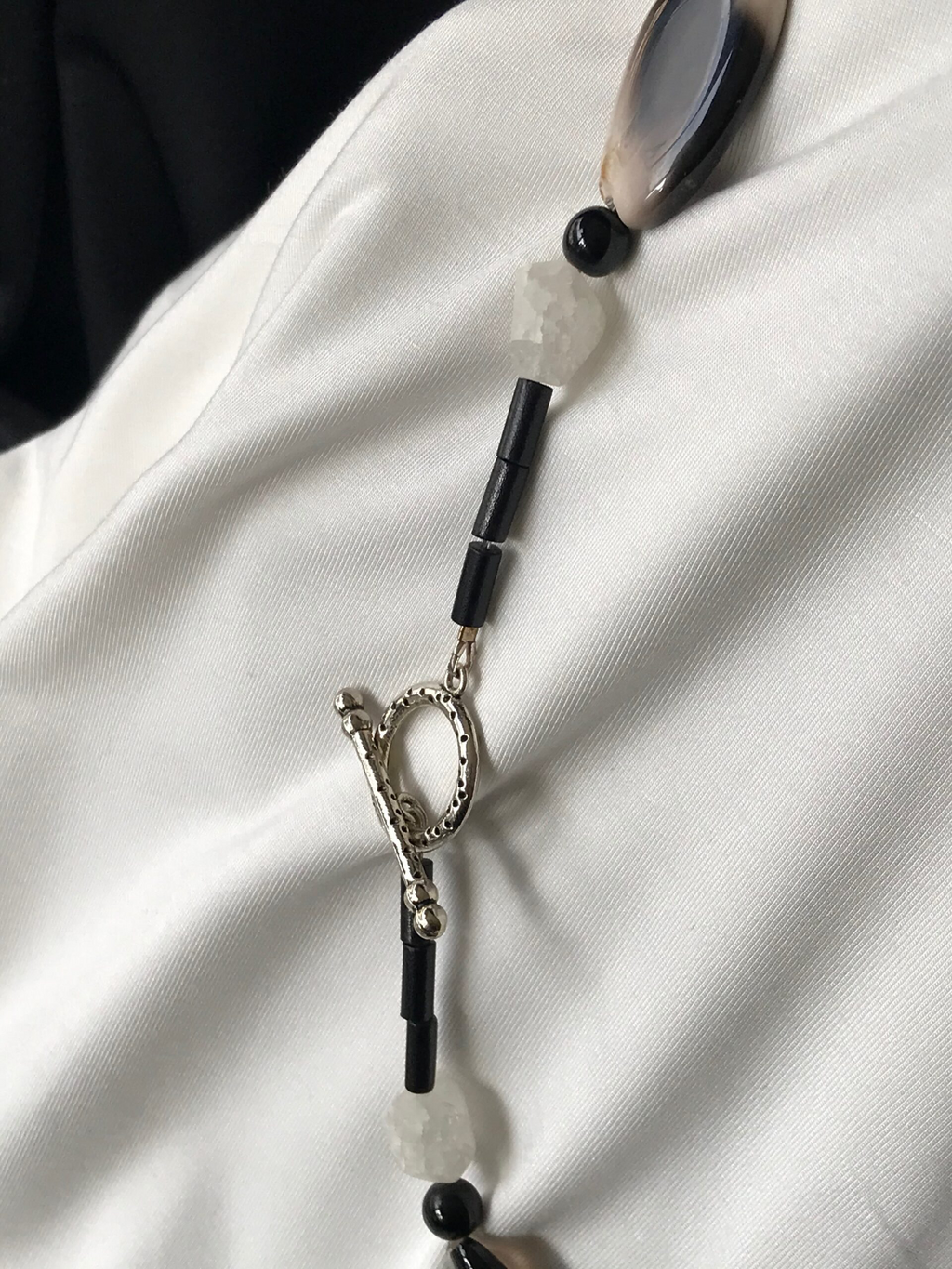 Black & White Rock Crystal & Botswana Black Agate Necklace