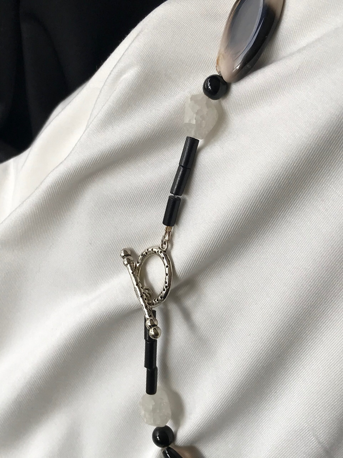Black & White Rock Crystal & Botswana Black Agate Necklace