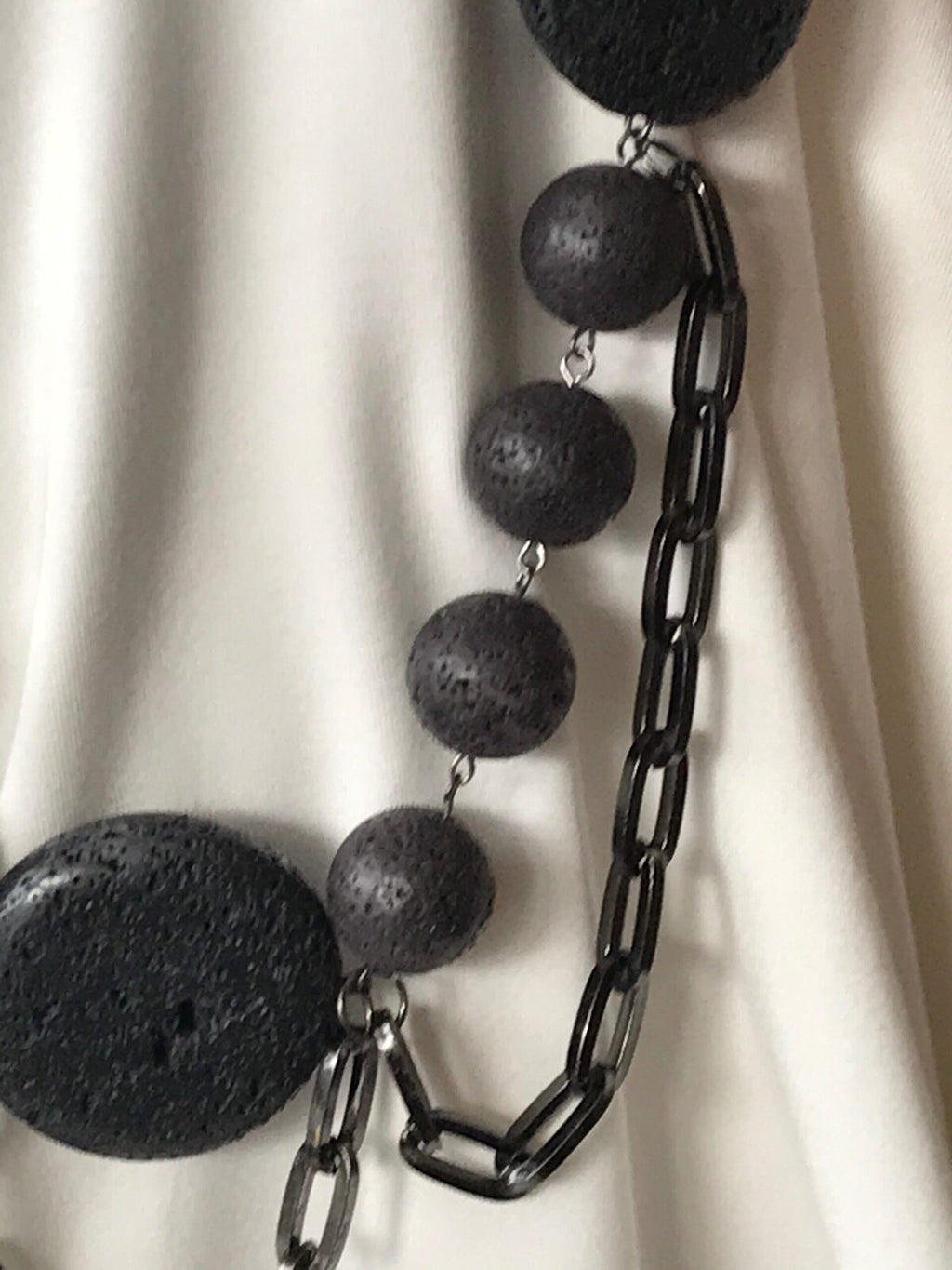Black Lava Coin and Round Beads Necklace