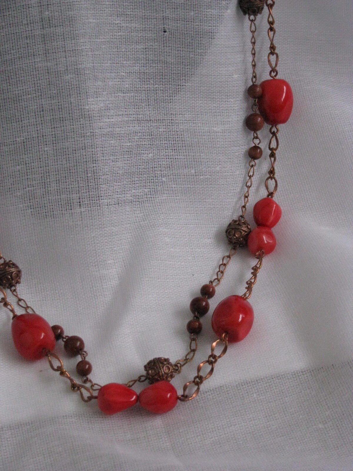 Orange Mother of Pearl and Copper Bali Beads Necklace