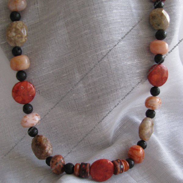 Moss Agate with Coral Necklace