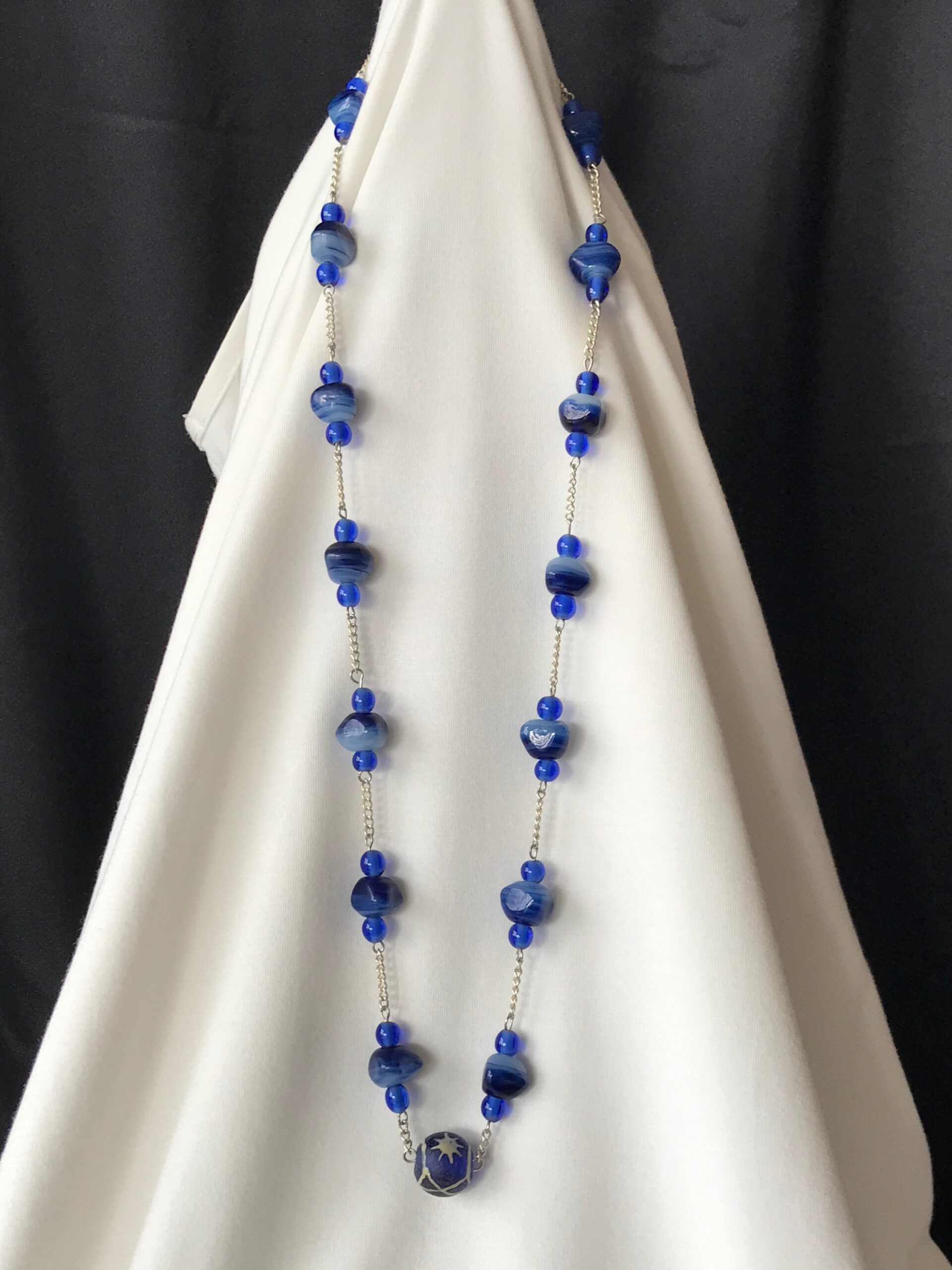 Sea Blue Glass Chain Necklace