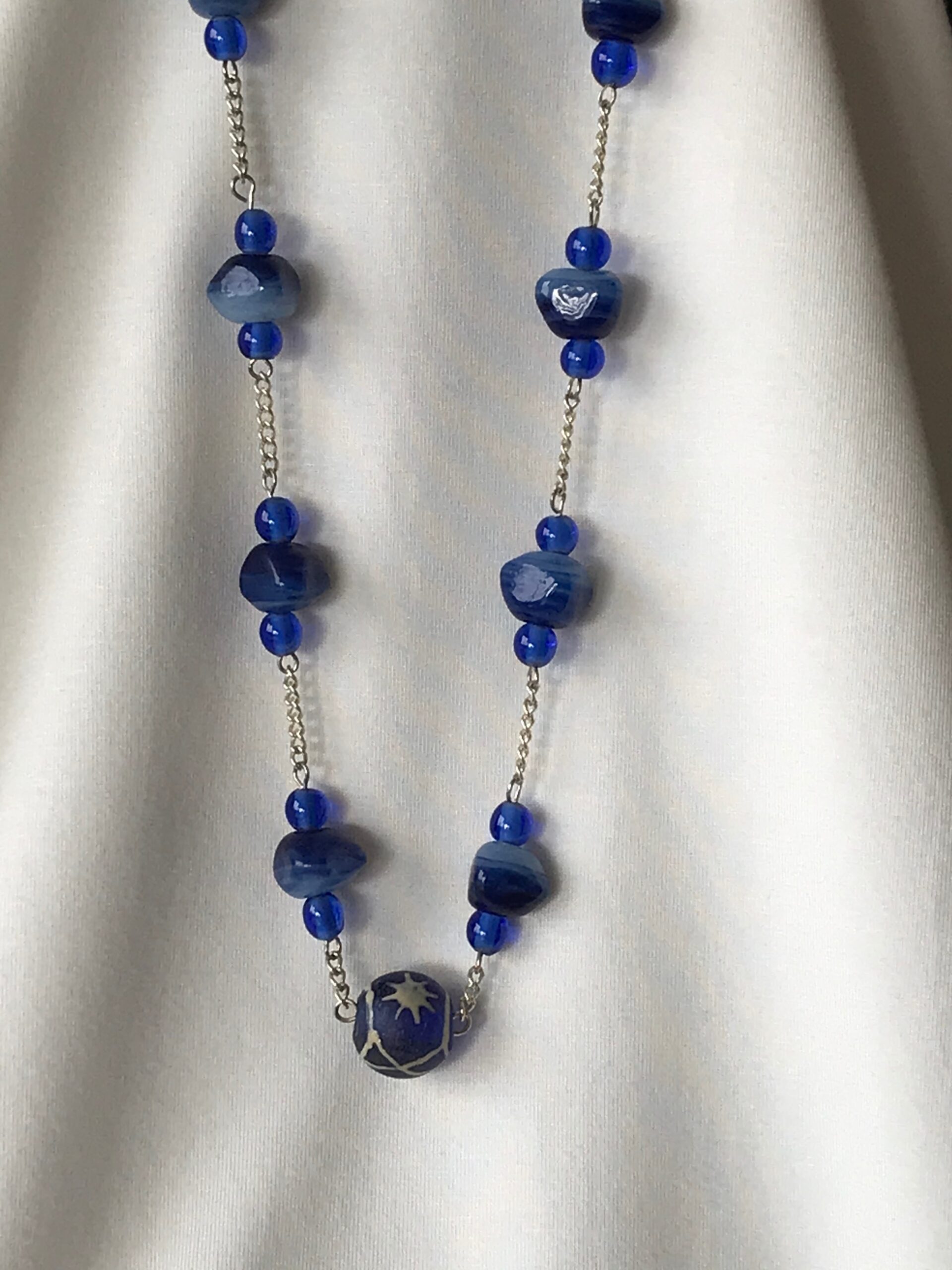 Sea Blue Glass Chain Necklace-1