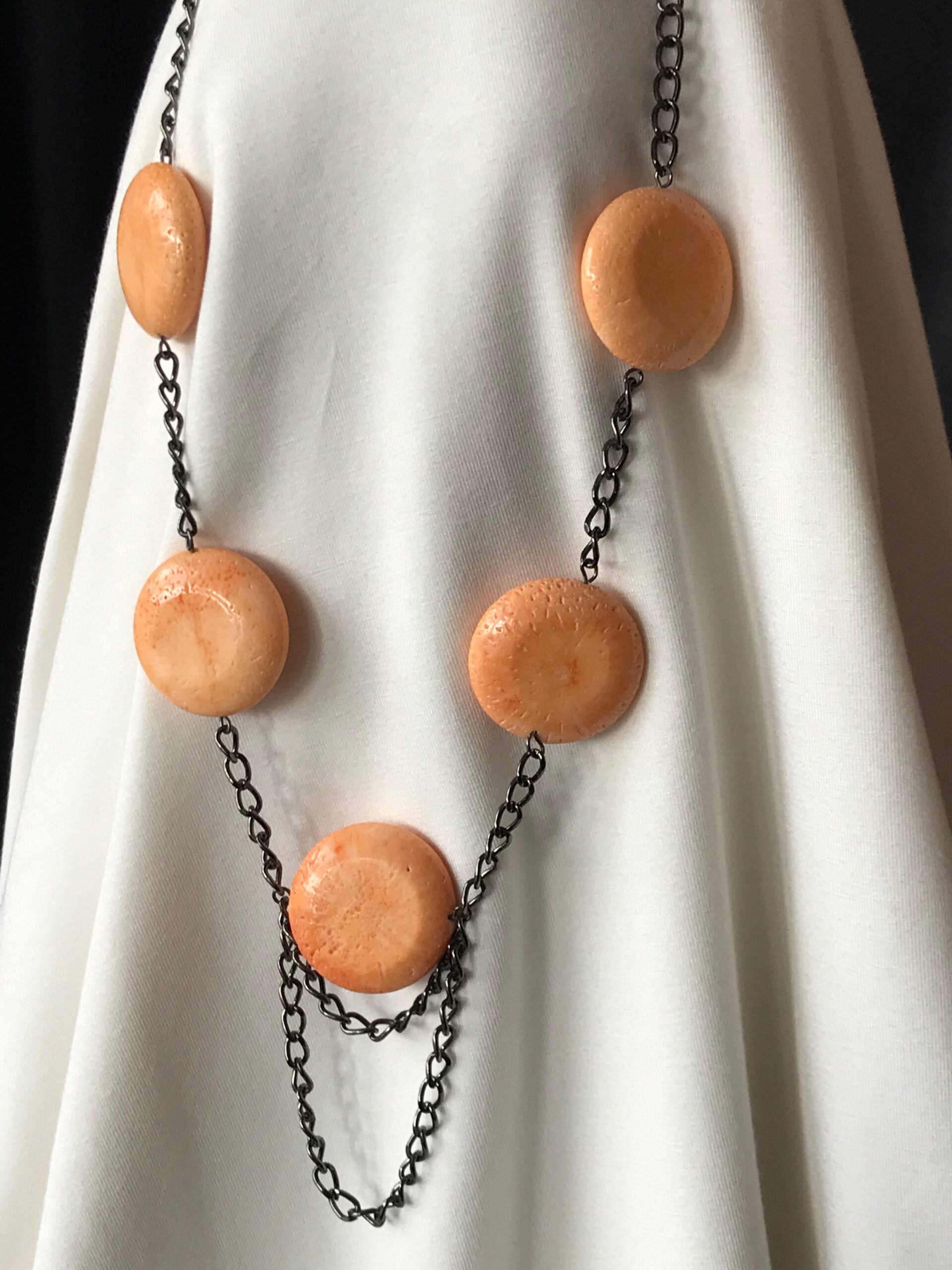 Melon Colured Coloured Jade Coin Necklace