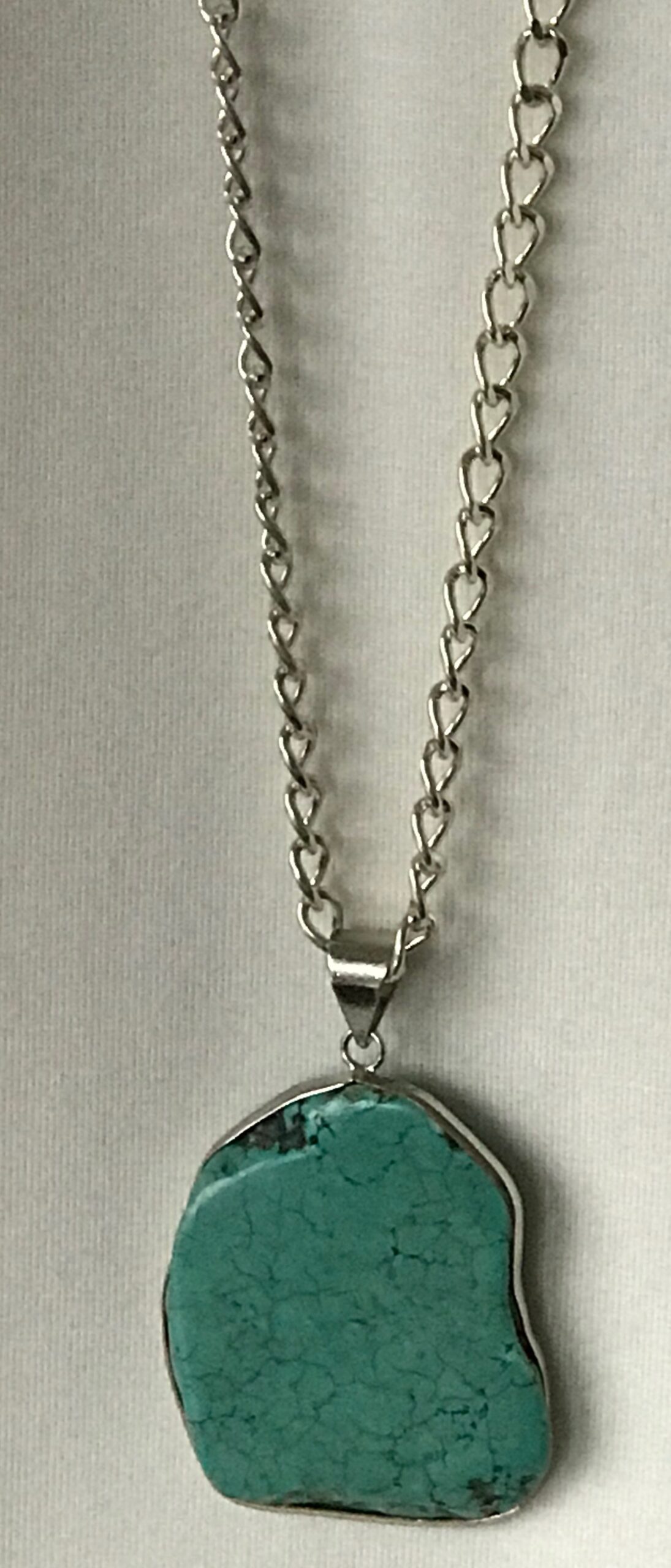 Pale Green Turqoise Cabochon On Silver Chain